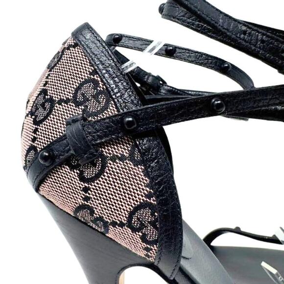 Gucci GG Logo Monogram Guccissima Supreme Studded Leather Strappy Heels EU39.5‎ - Picture 7 of 11